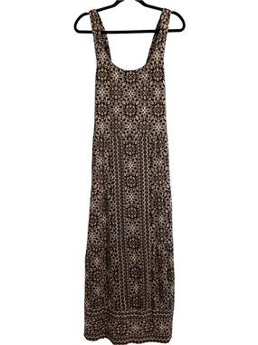 J. JILL Kona Brown Cream Batik Print Sleeveless Maxi Dress Crisscross Straps XL